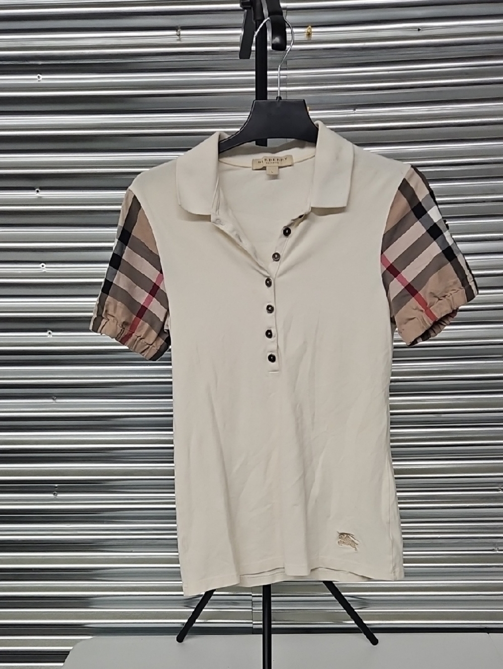 Burberry Cream Polo with Signature Check Short Sleeves